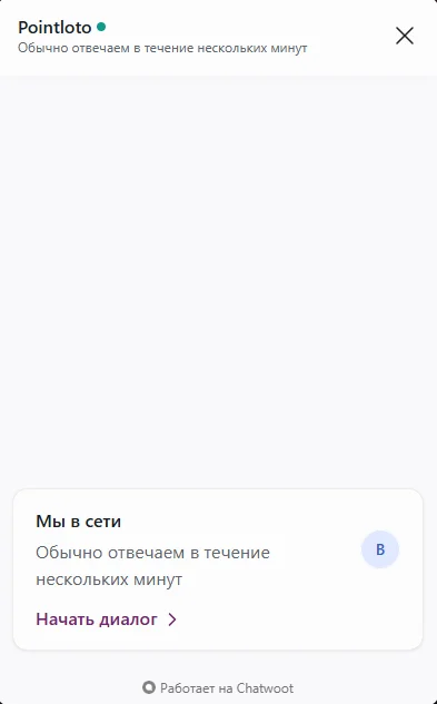 Вікно онлайн-чату підтримки Pointloto з кнопкою початку діалогу