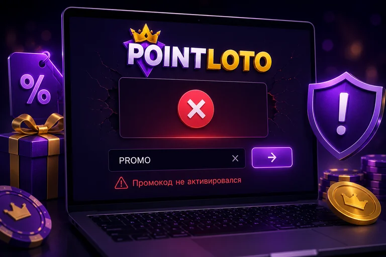 Помилка активації промокоду Point Loto на екрані ноутбука: код введено, бонус не нараховано